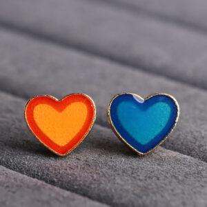 heart shape gild sterling silver bead, red and blue enamel heart bead