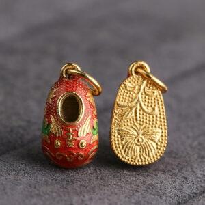 cute tiger shoe shape gild sterling silver charm bead, red enamel charm