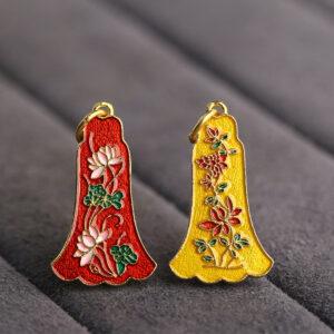 retro flower pattern gild sterling silver charm bead, red and yellow enamel charm