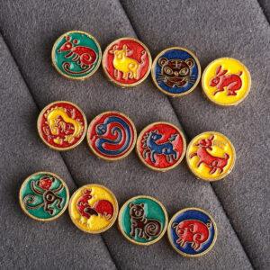 Chinese Zodiac Animals pattern round shape gild sterling silver bead, colorful enamel bead