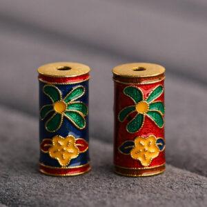 flowers pattern tube shape gild sterling silver bead, colorful enamel bead