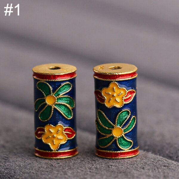 flowers pattern tube shape gild sterling silver bead, colorful enamel bead - Image 5