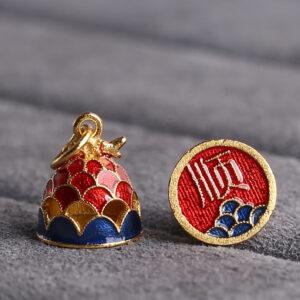 fish on wave shape gild sterling silver stamp charm bead, red enamel stamp charm