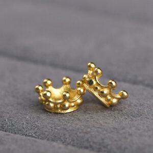 crown shape gild s925 sterling silver bead caps, golden crown bead caps