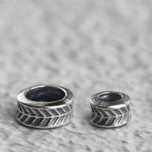 feather pattern ring shape s925 sterling silver bead, oxidized silver ring bead