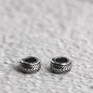 feather pattern ring shape s925 sterling silver bead, oxidized silver ring bead