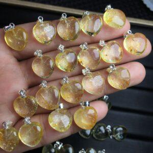 heart shape natural yellow topaz bead sterling silver charm