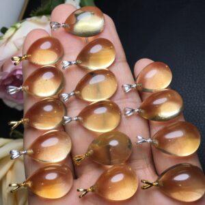 droplet shape natural citrine bead inlaid sterling silver charm