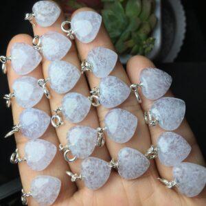 snowflake texture heart shape natural light blue agate bead sterling silver charm