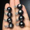 round shape natural hypersthene bead sterling silver crown charm