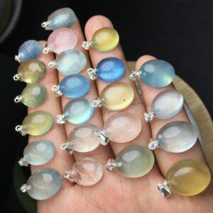 simple oval shape natural colorful morganite bead sterling silver charm