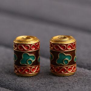 abstract cloud pattern pillar shape gild sterling silver bead, enamel pillar bead