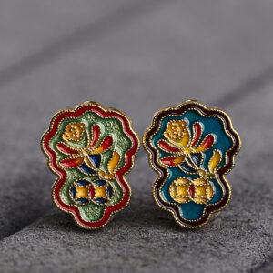 flower pattern cloud shape gild sterling silver bead, enamel flower bead