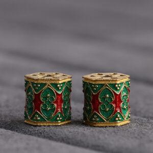 hexagonal prism shape gild sterling silver bead, enamel prism bead