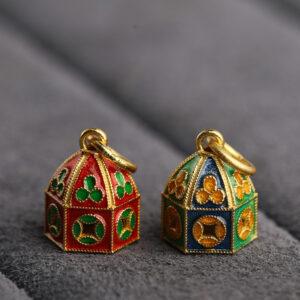 hollow flower pattern tower shape gild sterling silver charm bead, enamel tower charm