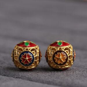 hollow flower pattern round shape gild sterling silver bead, enamel flower bead