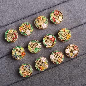 flowers of the twelve months pattern round shape gild sterling silver bead, enamel bead
