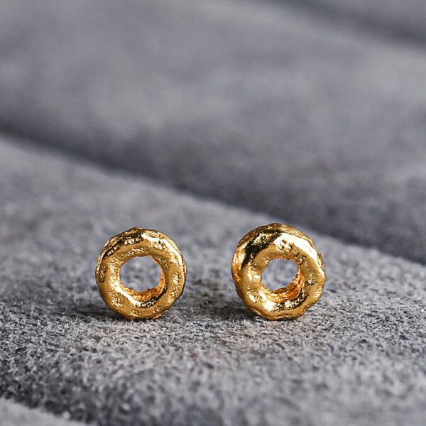 small pits pattern ring shape gild s925 sterling silver bead, golden ring bead