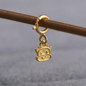 bull shape gild s925 sterling silver charm, golden bull charm