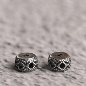 hollow flower pattern drum shape s925 sterling silver bead, oxidized silver drum bead