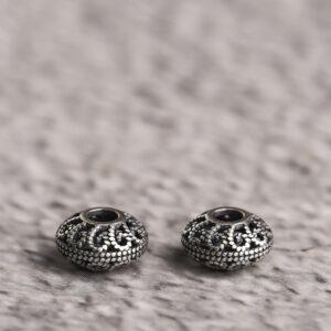 hollow flower pattern oblate shape s925 sterling silver bead, oxidized silver oblate bead