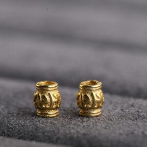 Buddhist six-syllable mantra pattern tube shape gild s925 sterling silver bead, golden tube bead