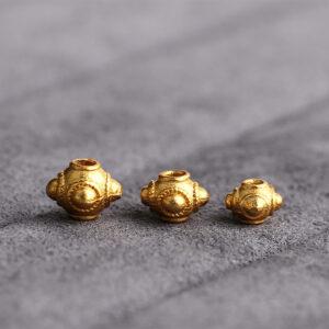 flower pattern oval shape gild s925 sterling silver bead, golden oval bead