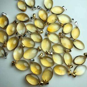 oval shape natural citrine bead sterling silver charm