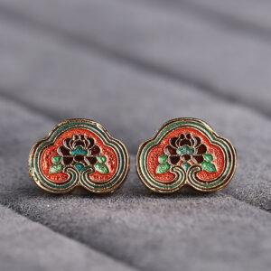 nice ruyi flower shape gild sterling silver bead, red enamel flower bead