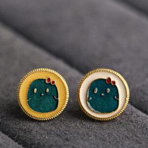 cute chick pattern round shape gild sterling silver bead, enamel chick bead