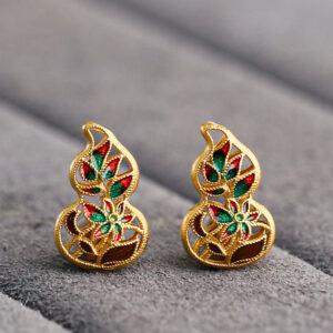 gild sterling silver hollow gourd shape bead, enamel flower bead, 2 pieces / 5 pieces