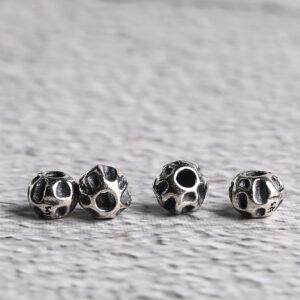 meteorite surface round shape s925 sterling silver bead, oxidized silver bead