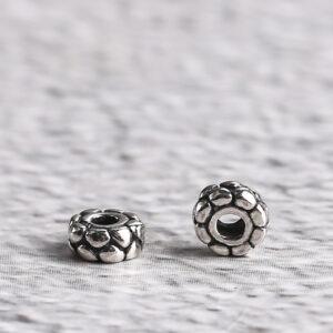 cracking surface rondelle shape s925 sterling silver bead, oxidized silver bead