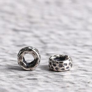 small pits surface rondelle shape s925 sterling silver bead, oxidized silver bead
