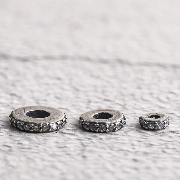 inlaid zircon small bumps surface gasket shape s925 sterling silver bead, oxidized silver bead