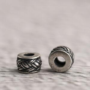 hemp surface rondelle shape s925 sterling silver bead, oxidized silver bead
