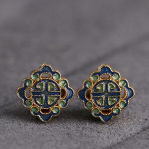 gild flower pattern square shape bead, green and blue enamel bead