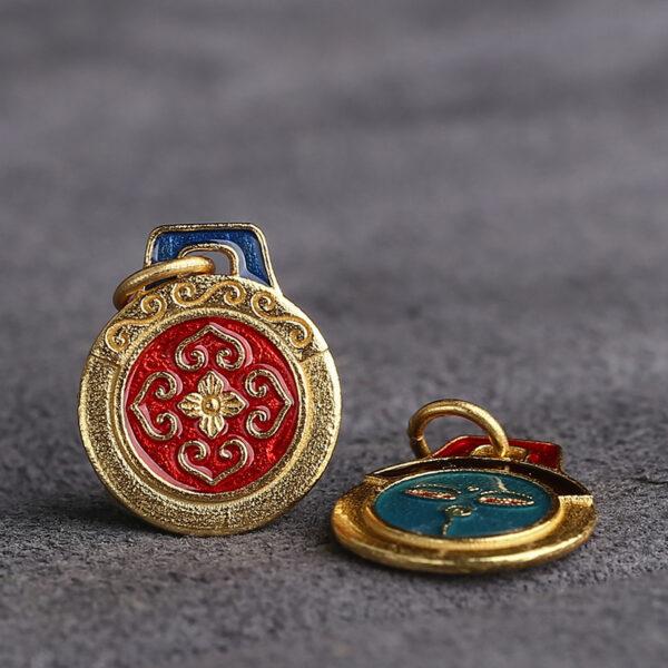 gild sterling silver abstract face and flower pattern round shape charm, red and blue enamel flower bead, 2 pieces / 5 pieces