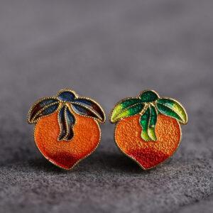 gild sterling silver peach shape bead, orange red enamel bead