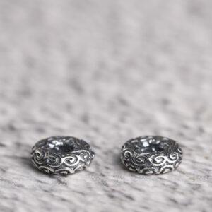 cloud pattern rondelle shape s925 sterling silver bead, oxidized silver bead