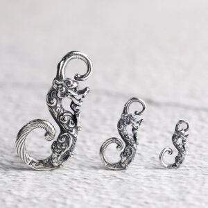retro dragon shape s925 sterling silver hook bead, oxidized silver hook finding
