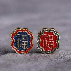 gild sterling silver 福 pattern flower shape bead, enamel flower bead, 2 pieces / 5 pieces