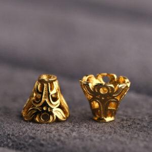 hollow flower pattern tower shape gild s925 sterling silver bead caps, golden filigree bead