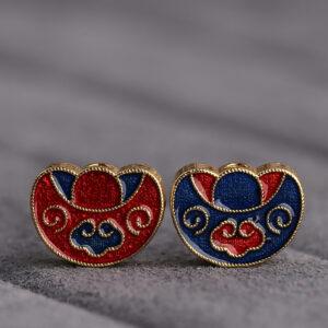 gild sterling silver cloud pattern flower shape bead, blue and red enamel bead