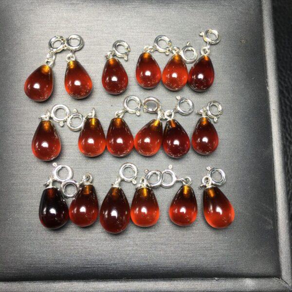 droplet shape natural garnet bead sterling silver charm - Image 2