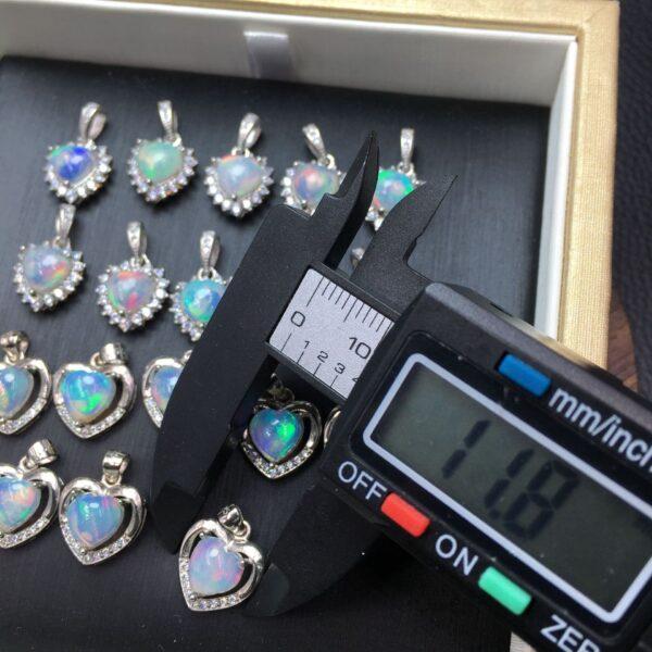 heart shape natural colorful opal bead inlaid sterling silver charm pendant - Image 2