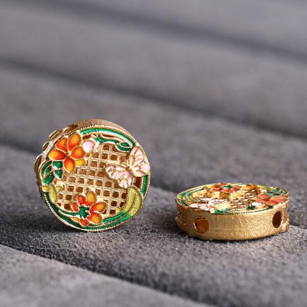 flowers of the twelve months pattern round shape gild sterling silver bead, enamel bead - Image 2