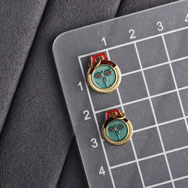 gild sterling silver abstract face and flower pattern round shape charm, red and blue enamel flower bead, 2 pieces / 5 pieces - Image 2
