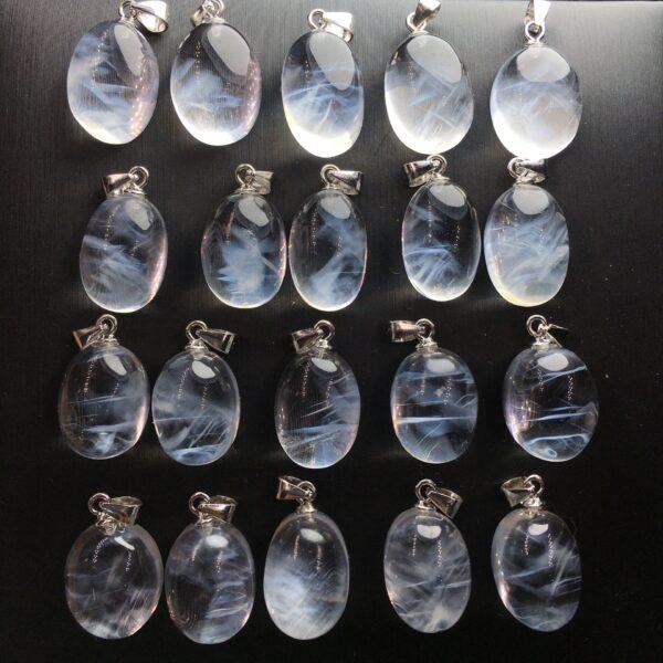oval shape natural blue needle quartz bead sterling silver charm - Image 3
