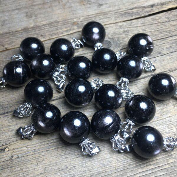 round shape natural hypersthene bead sterling silver crown charm - Image 3